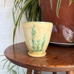 Handcrafted Planter with Green Leaf Design